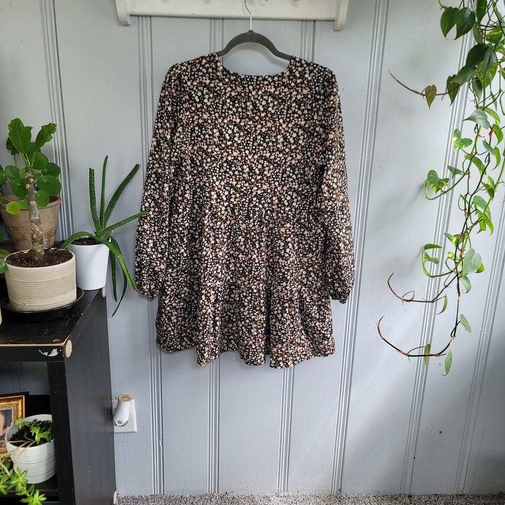 90's Style Floral Long Sleeve Babydoll Dress